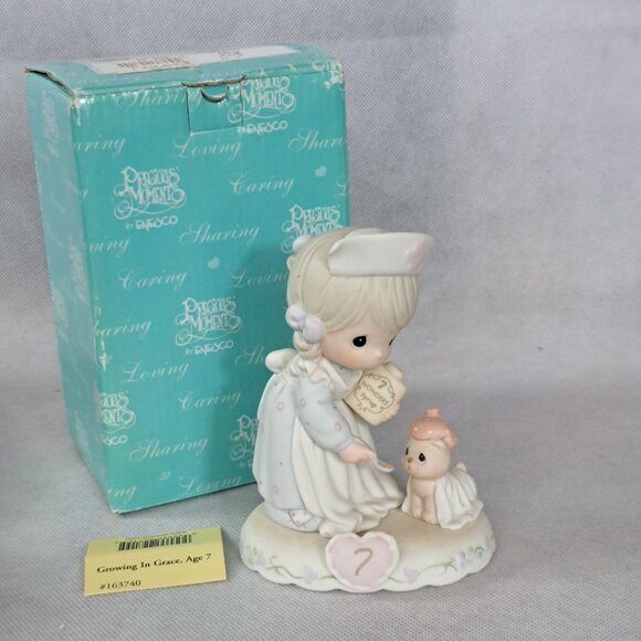 1995 enesco precious moments growing in grace, age 7 nurse w kitten 163740 - Picture 1 of 15